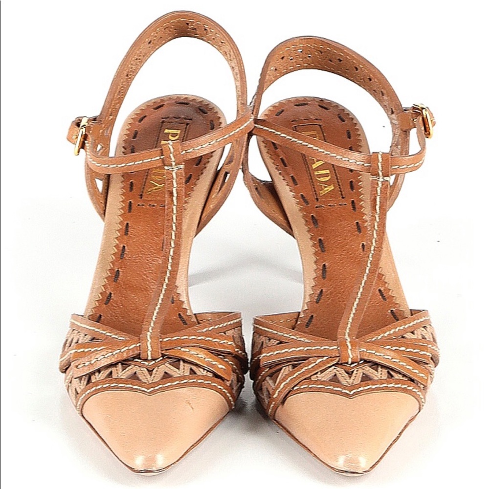 RARE‼️ Prada Laser Cut Ankle Strap Pumps in Tan Leather 37.5 - Picture 12 of 12